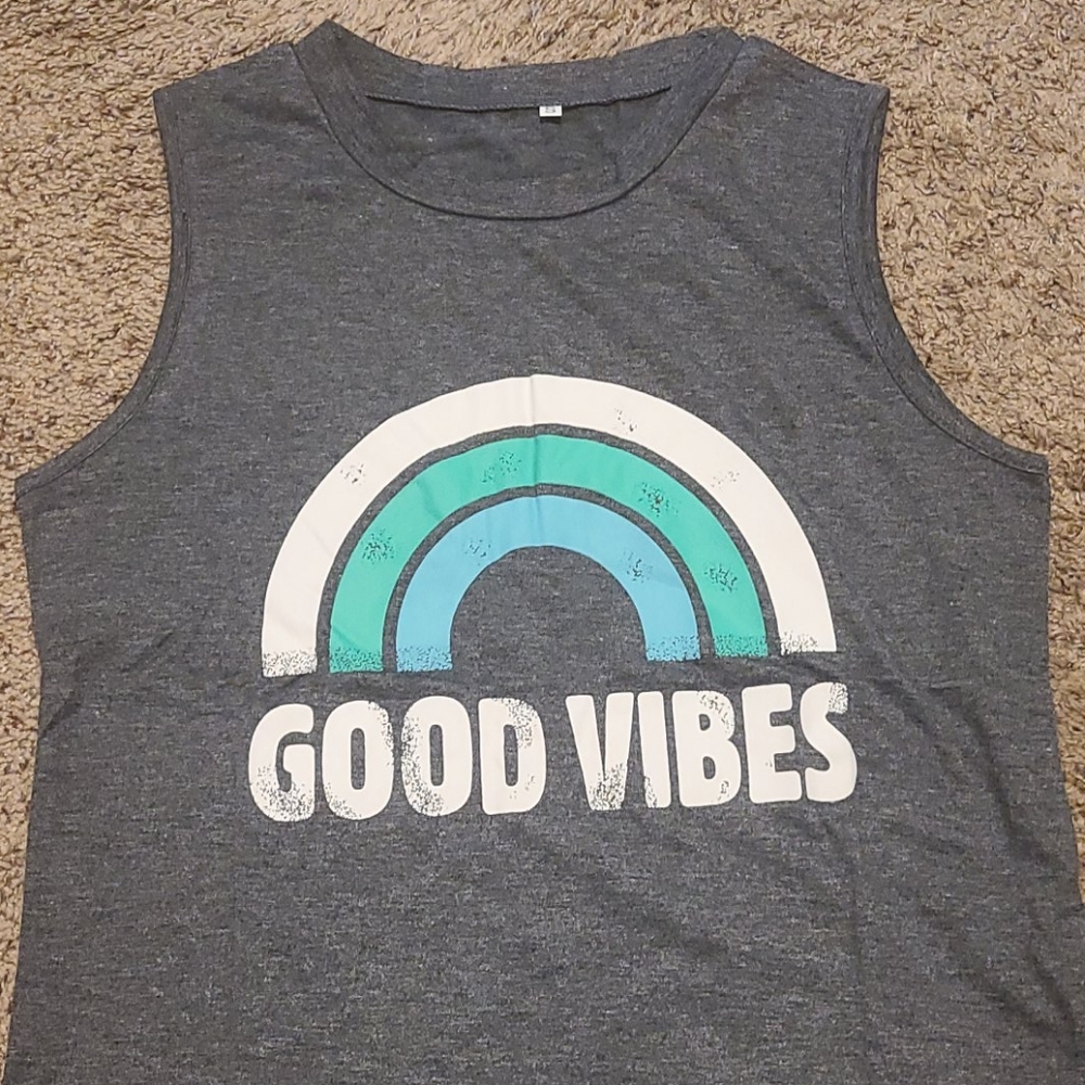 Good Vibes Loose Fit Rainbow Muscle Tank Top - Picture 4 of 5